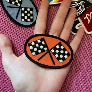 Vintage 70s 80s Orange Racing Flags Patch